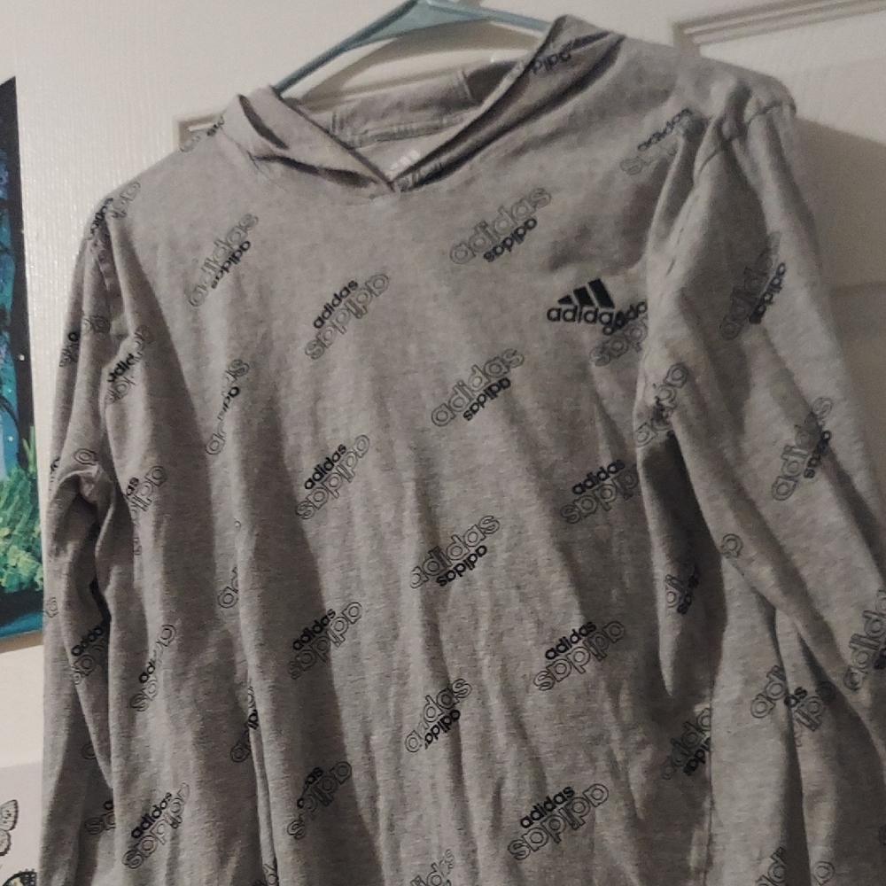 Adidas Heather Gray Logo Print Hoodie